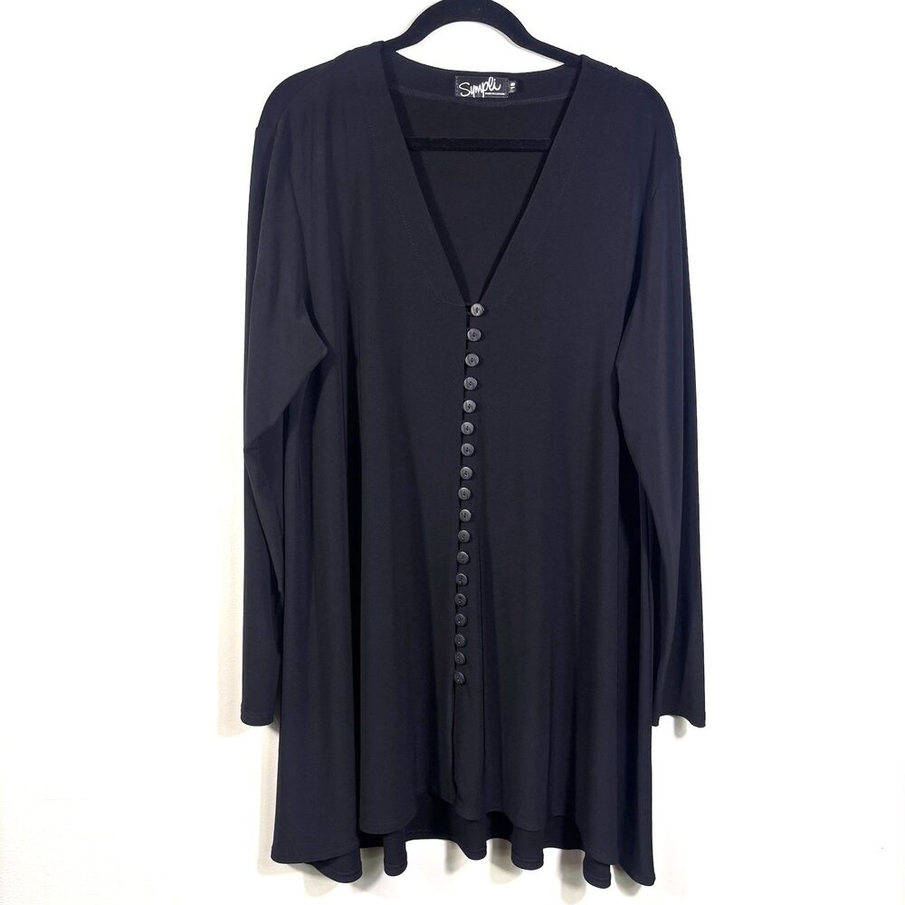 Sympli Size 18 Womens Black Button Down Stretch Flowy Blouse / Top - EUC
